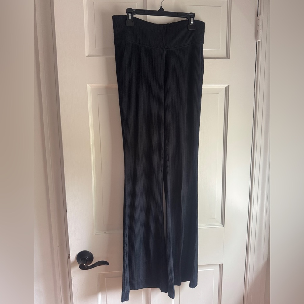 Athleta Black Ribbed Knit Flare Leg Leggings